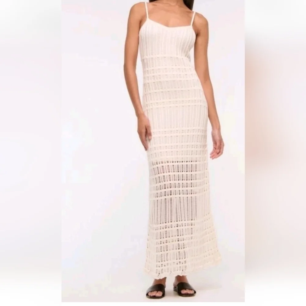 NWT ABERCROMBIE & FITCH CROCHET MAXI DRESS, CREAM, LARGE TALL